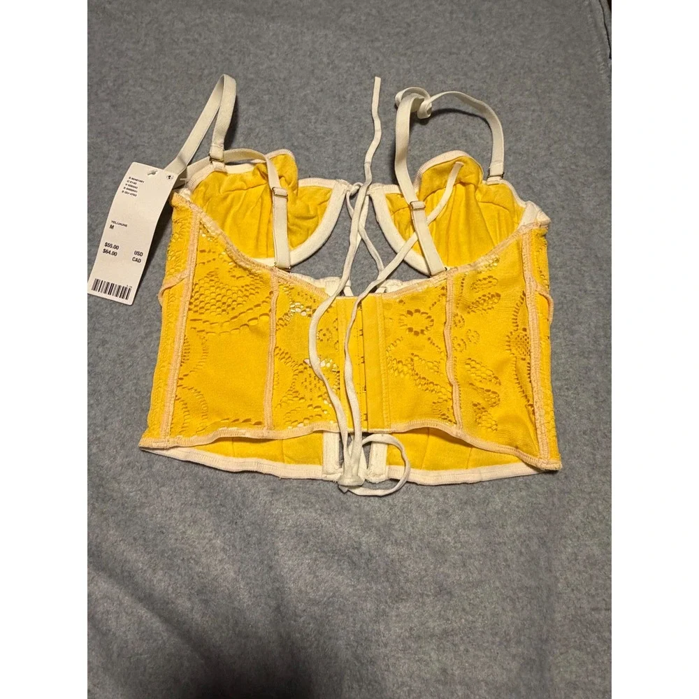 Urban Outfitters Yellow Lace Corset Top Underwire Lace Up Bustier Top OB1451091